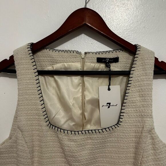 7 For All Mankind Cream Textured Sleeveless Mini Dress Size S Cutouts Classic - Picture 4 of 16